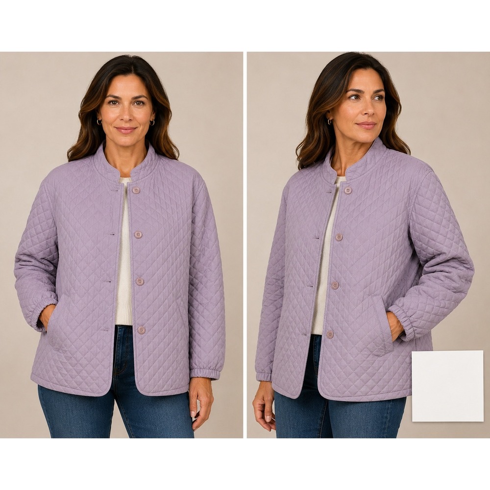 Nordstrom Womens Quilted Jacket Lavender Purple Button Front Mock Neck XL